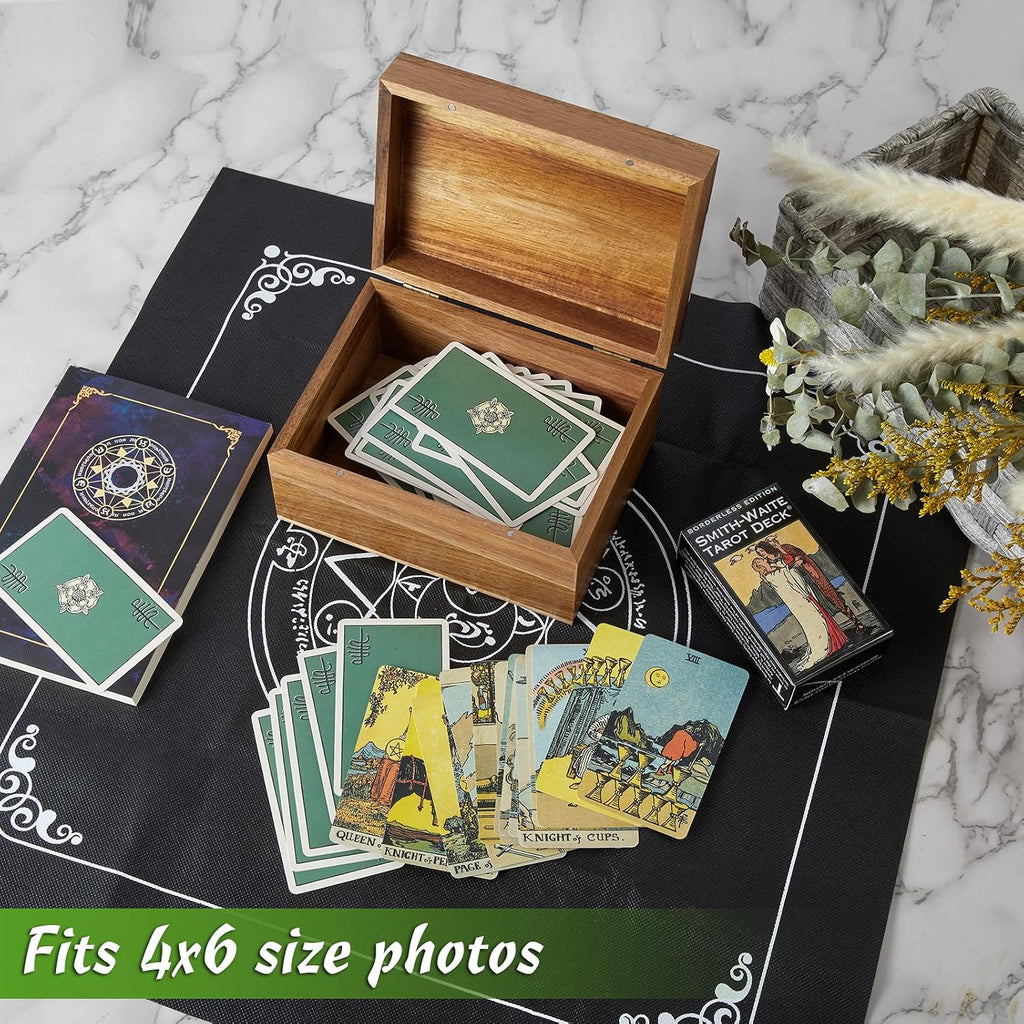 Keepsake Box, Acacia Wood Memory Box with Hinged Lids, Wooden Jewelry Box, Small Storage Box,3x5, 4x6 Decorative Card