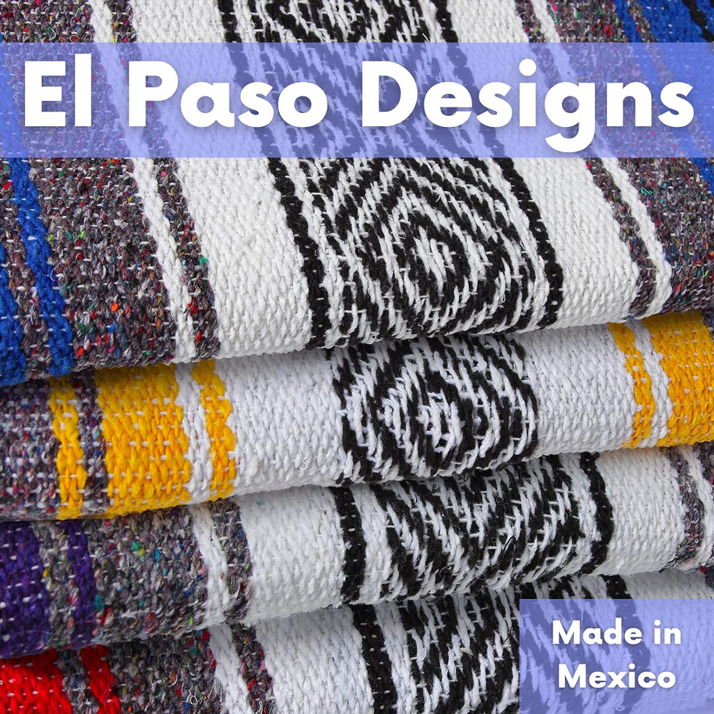 Mexican Yoga Blanket - Colorful Falsa Serape Throw for Yoga, Beach, Picnic, Saddle, or Home Décor - Soft Woven Boho