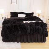 Queen Comforter Set Black, Fluffy Winter Faux Fur Warm Soft Plush Bedding Comforter Set (1 Velvet Comforter & 2