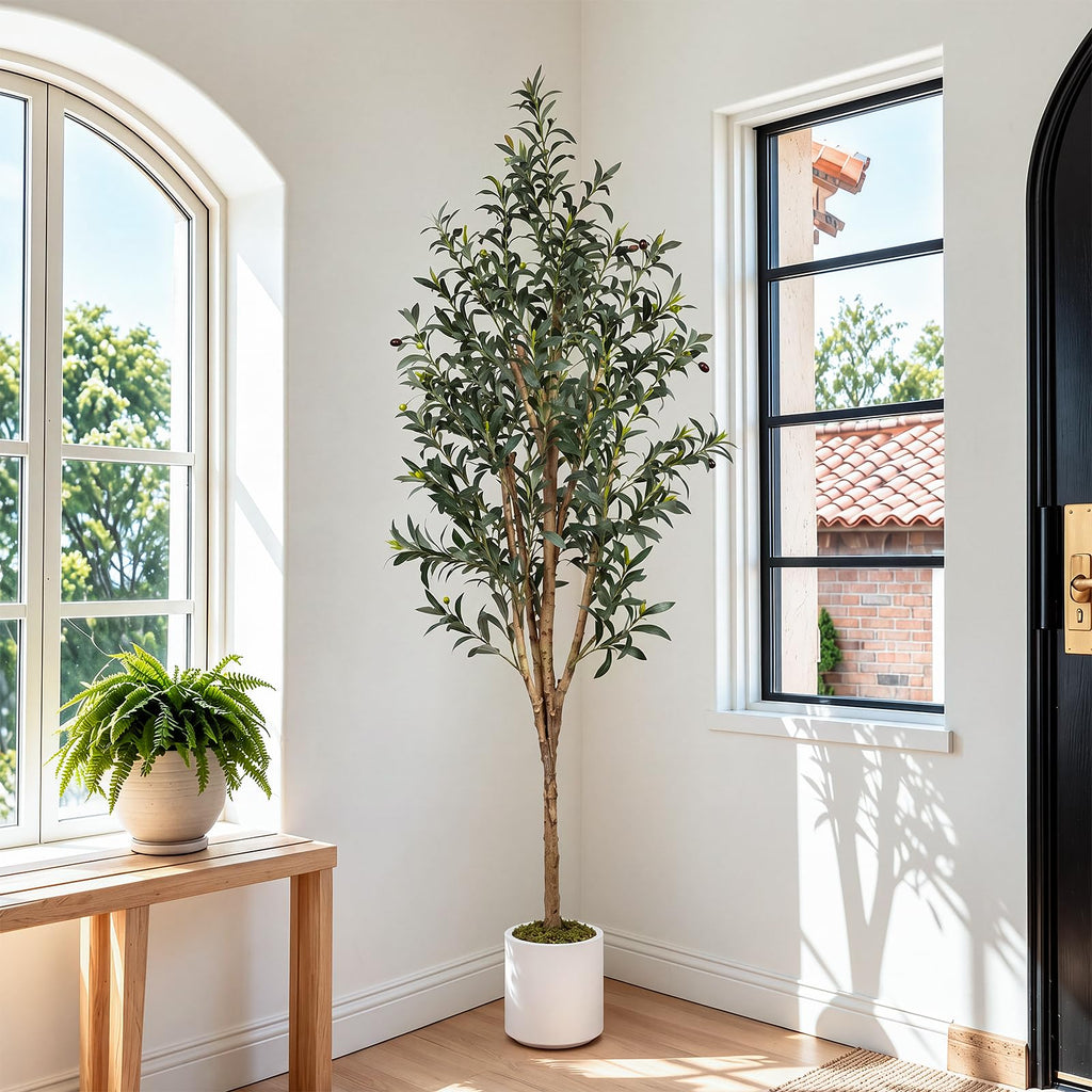6ft Faux Olive Tree with White Planter, Artificial Trees Indoor