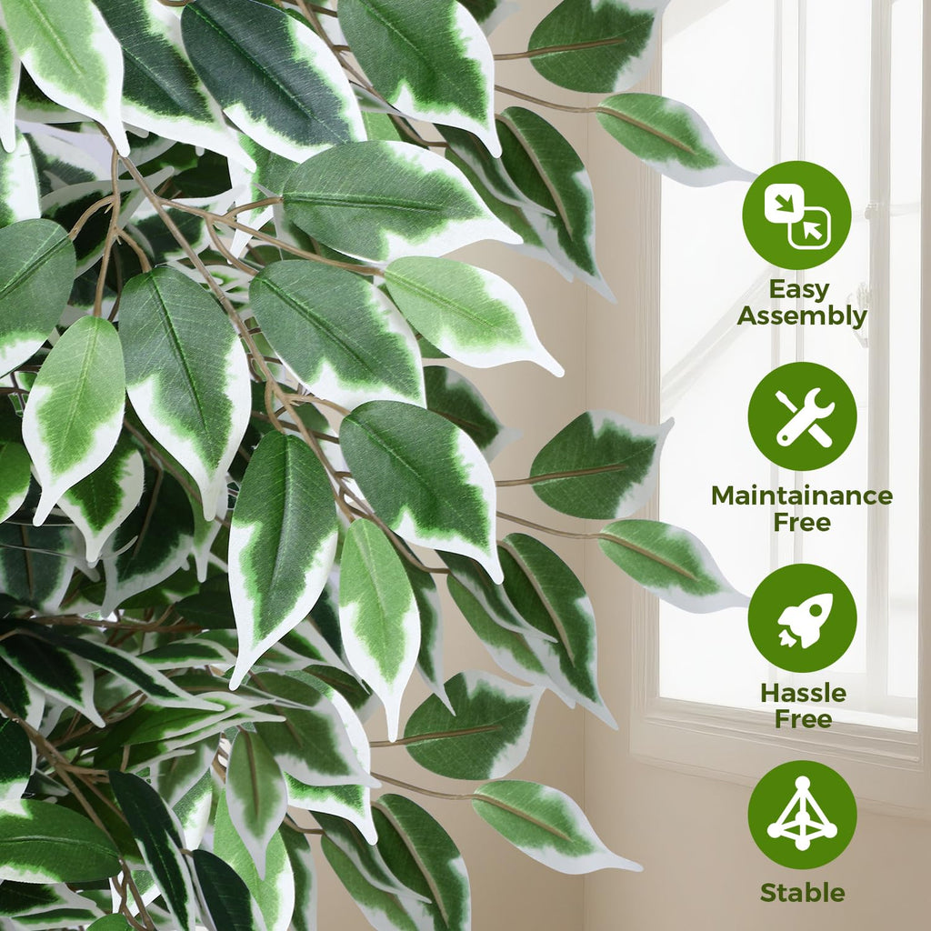 6ft Artificial Ficus Tree, Tall Fake Trees Indoor with Planter