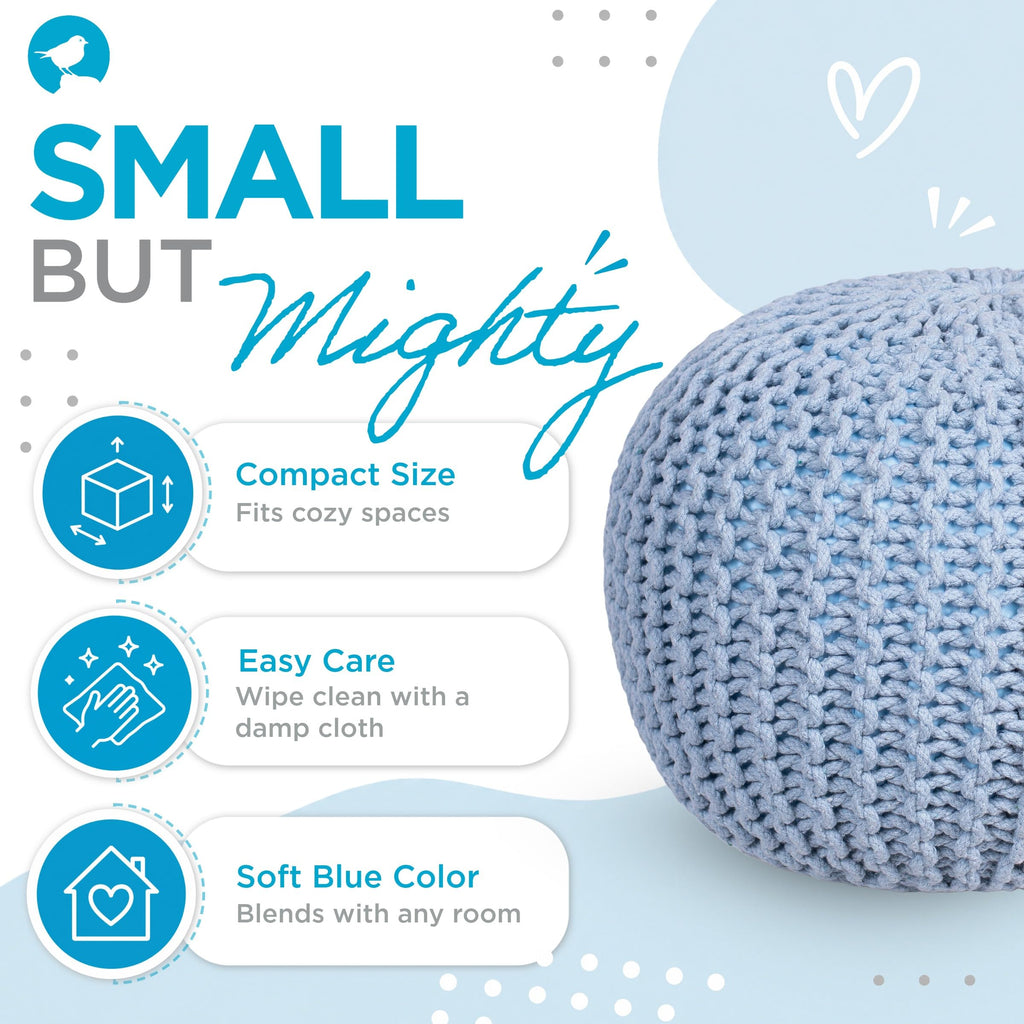 Round Pouf Ottoman Foot Rest, Soft Blue, 18.5"x18.5"x15"