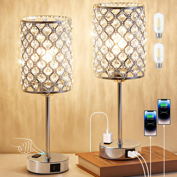 Sliver Crystal Table Lamps Set of 2, Nightstand Touch Lamp