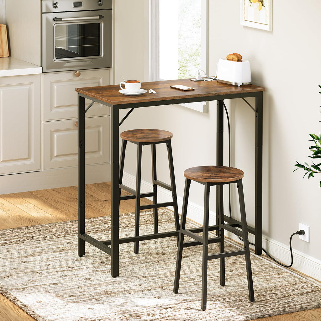 Bar Table with Charging Station, Rectangular Pub Table, High Top Coffee Table, Counter Bar Height Table, Narrow Long