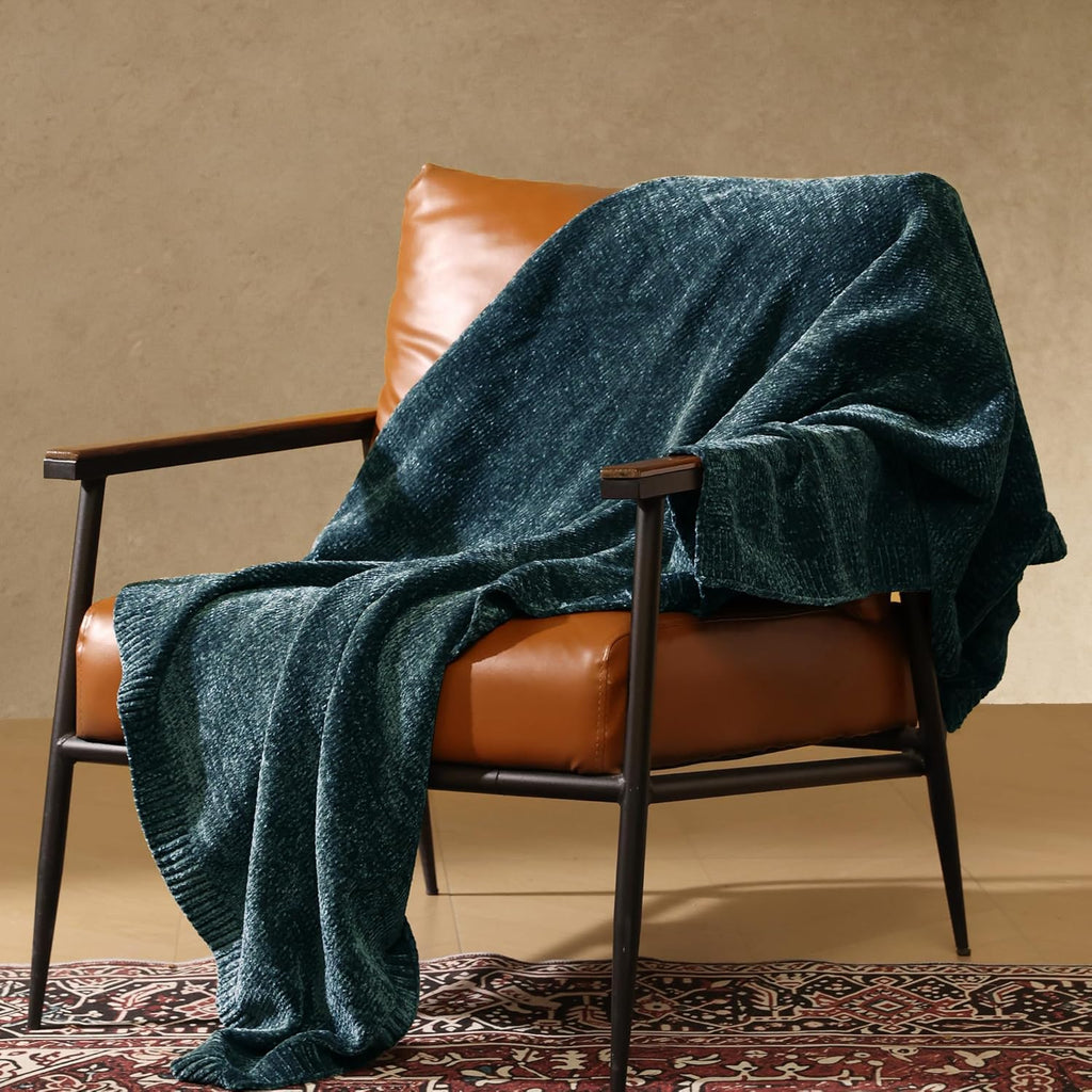 Chenille Throw Blanket, Cozy Soft Blanket Lightweight Decorative Throw, Stylish Home Decor, Ideal for Gifting, Indigo