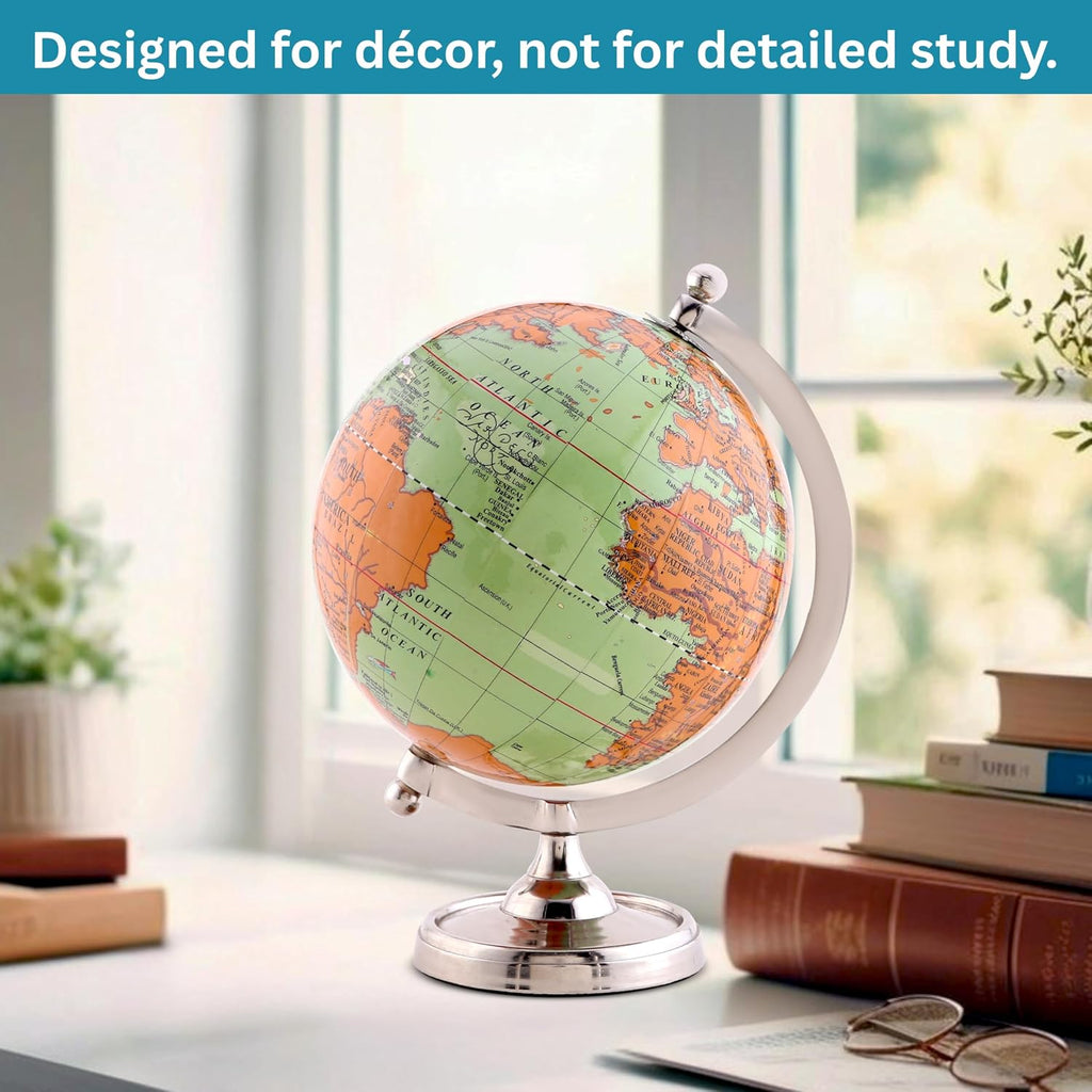 6" Light Green Earth Globe for Desk & Office Decor 6-inch Classy Desktop World Rotating Globe with Silver Stand (NOT