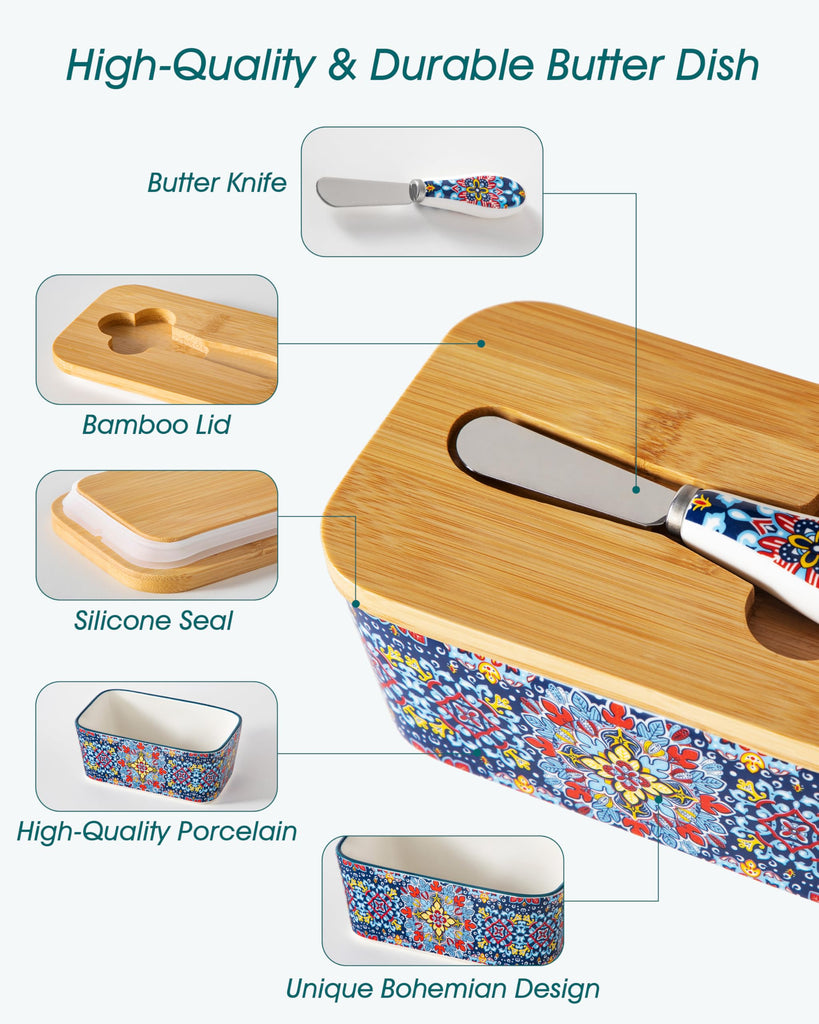 6.5" Butter Dish with Lid, Ceramic Butter Dish for Countertop
