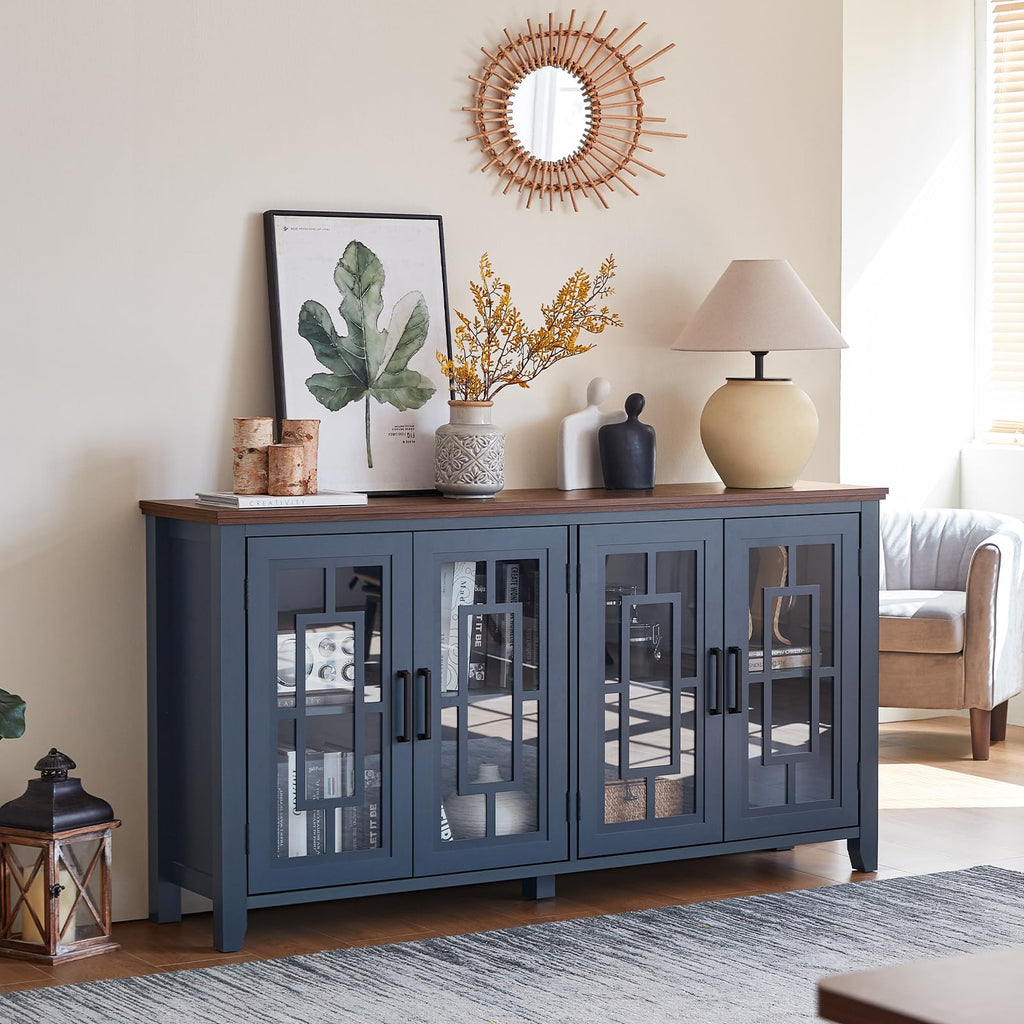 63" Farmhouse Sideboard Buffet Cabinet with Storage, Navy Blue
