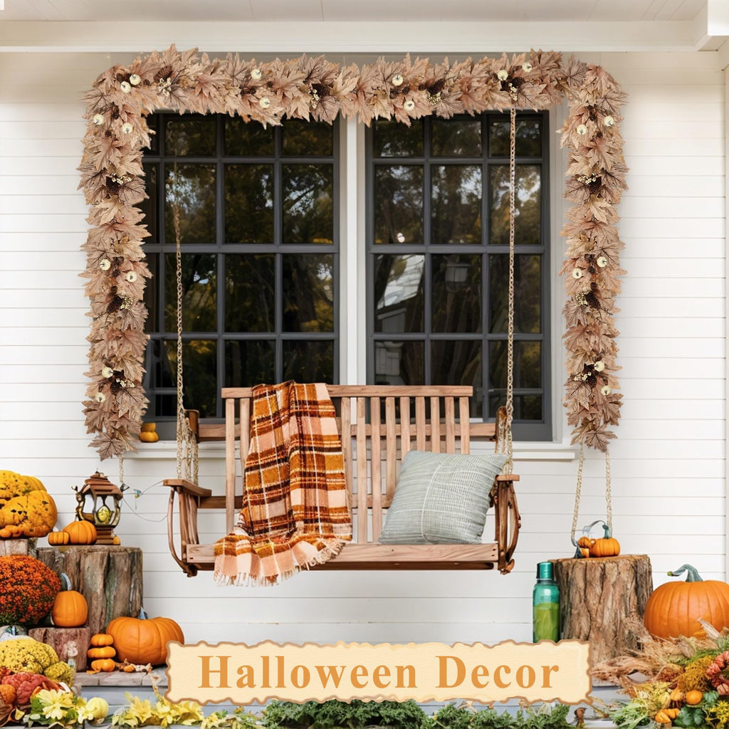 9 FT Lighted Fall Garland with Lights Autumn Automatic ON/Off Timer