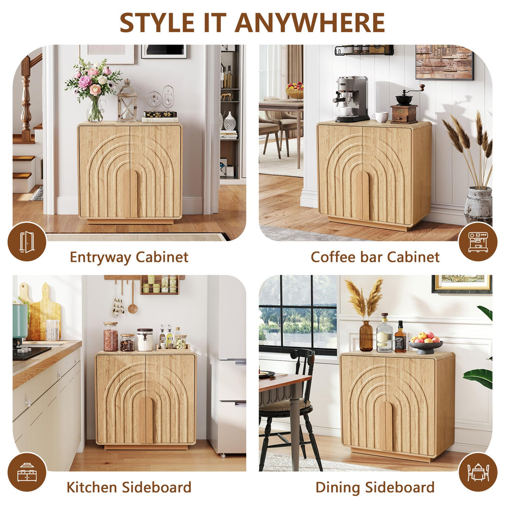 Storage Cabinet with Arched Fluted Door Design, 2 Door Modern Accent Sideboard Buffet Cabinet with Rounded Edges