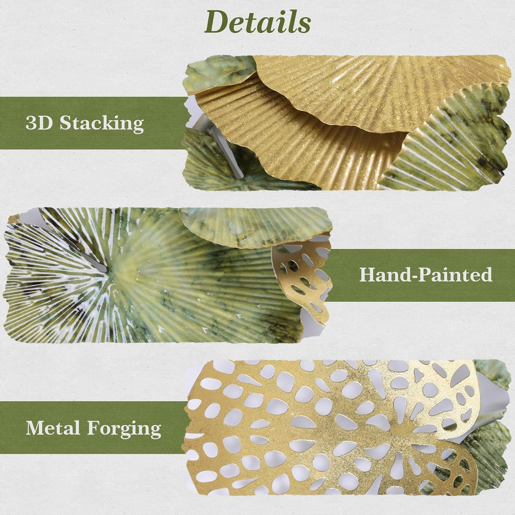 Large Metal Wall Decor 3D Stacked Metal Wall Art Modern Lotus Leaf Wall Sculptures Hanging Decoration Bedroom