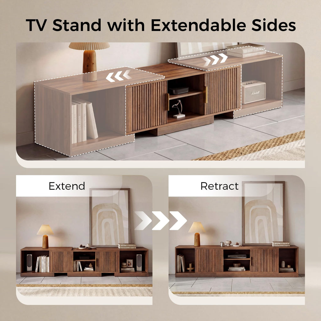 TV Stand for 55-80 Inches TVs, 63"-84.6" Adjustable Length, Extendable Corner Entertainment Center with Storage