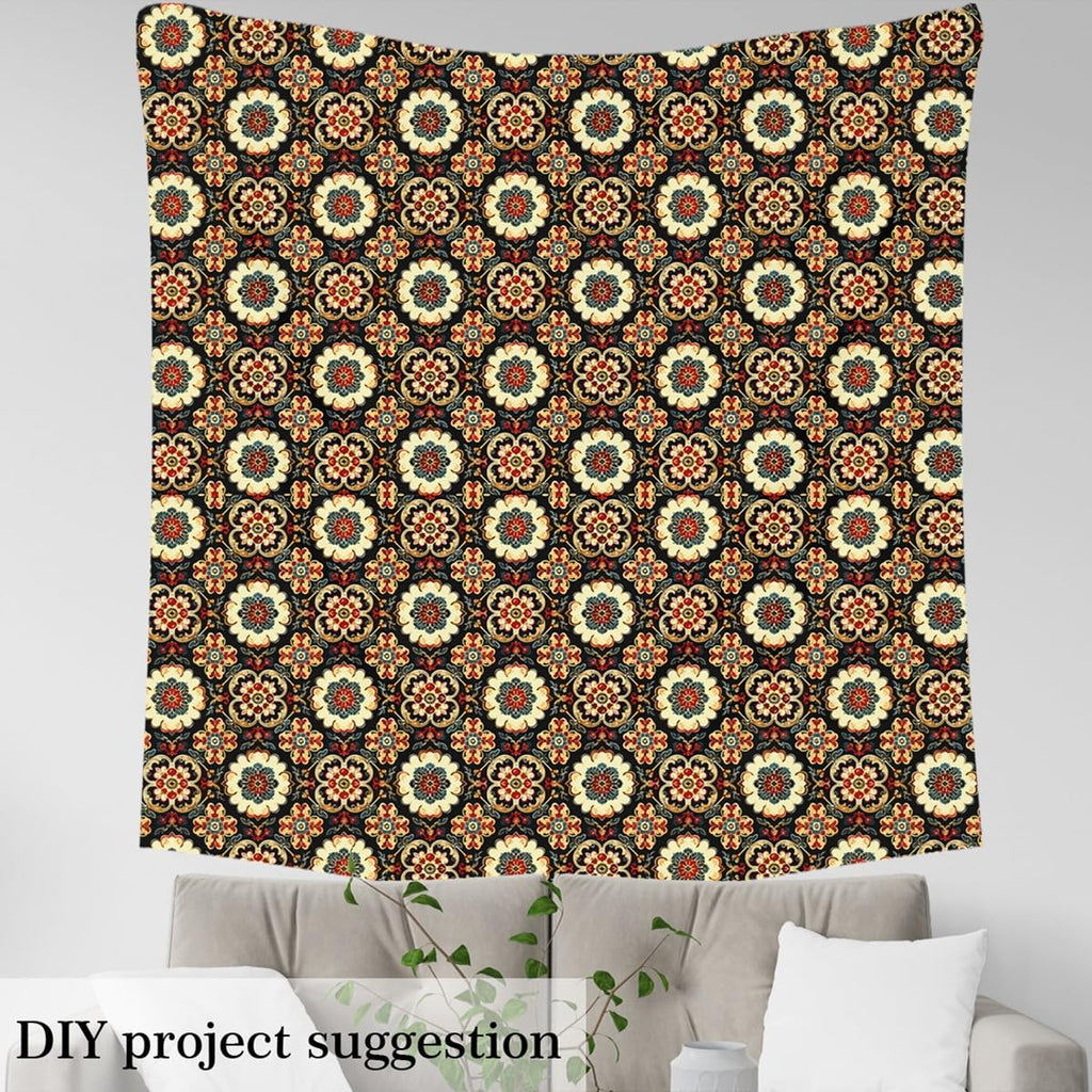 Boho Mandala Floral Upholstery Fabric by the Yard, Oriental Abstract Flower Decorative Fabric, Vintage Hippie