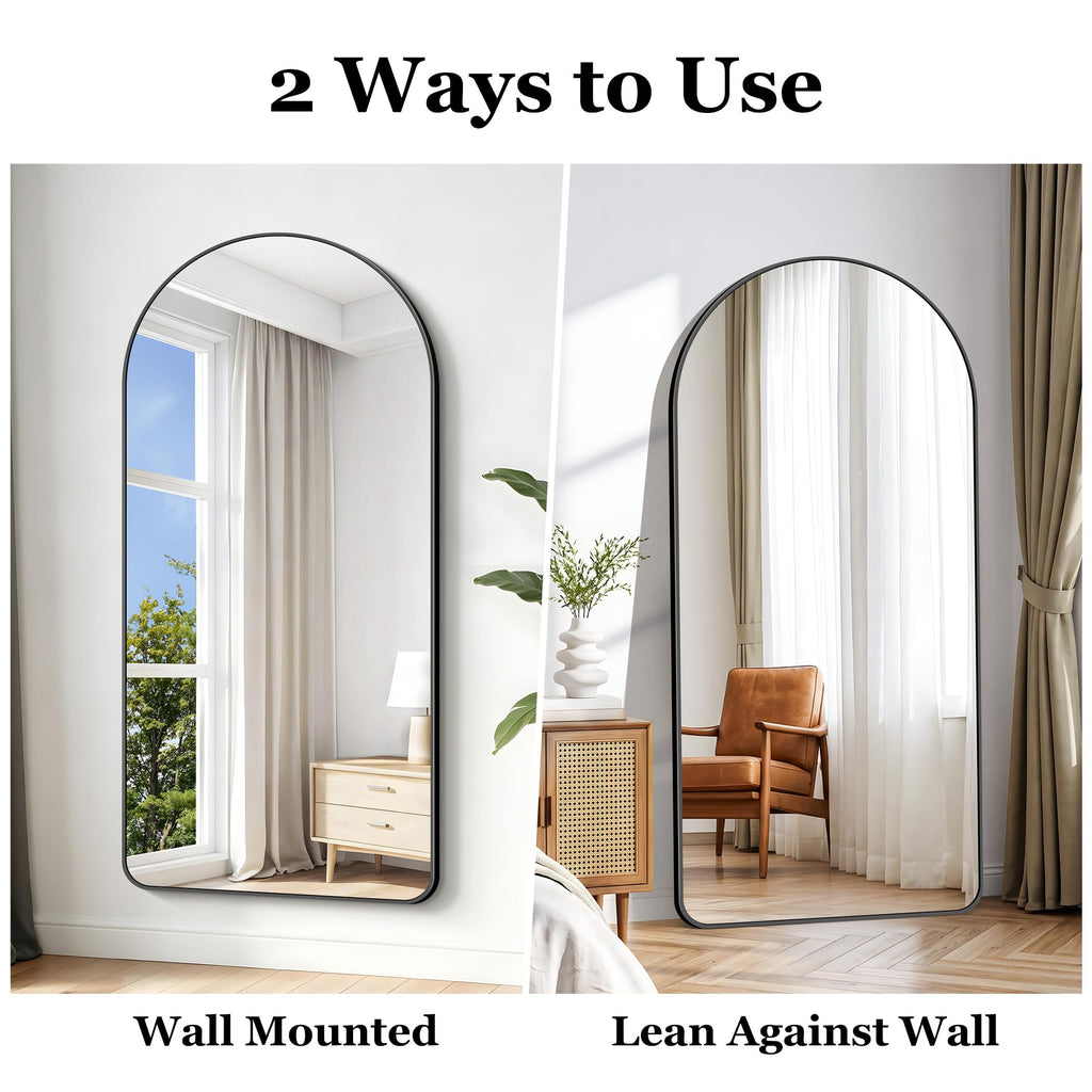 Arched Bathroom Mirror, 60"x30" Black Arched Mirror, Wall Mounted Mirror, Black Vanity Wall Mirror w/Metal Frame