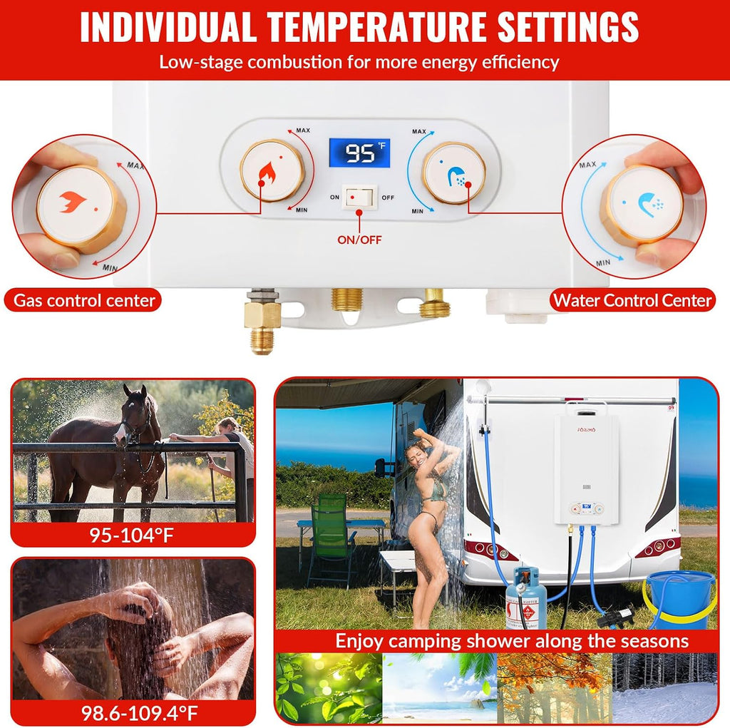Tankless Water Heater Propane, 3.18GPM 12L Outdoor Portable water heater, with 2 GPM Water Pump
