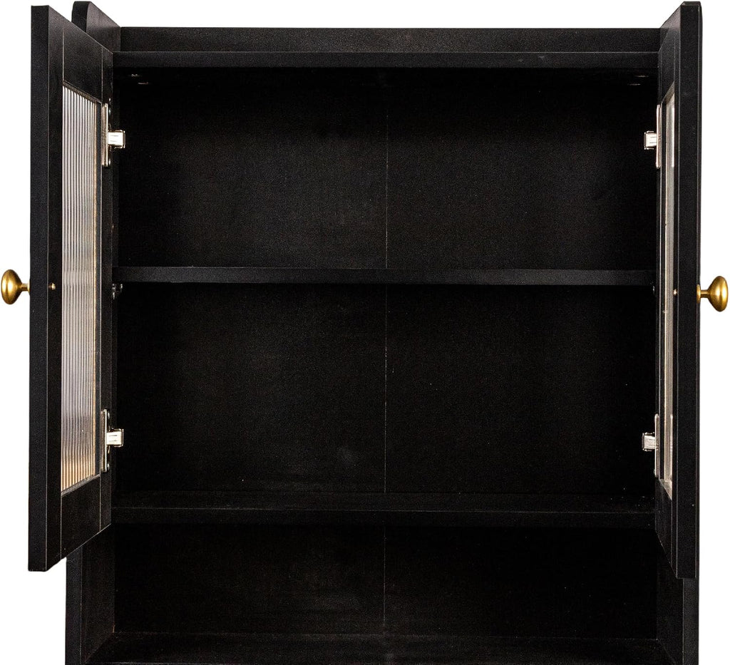 70.87" Tall Kitchen Pantry Storage Cabinet with Countertop, Glass Doors, Drawers, Microwave Stand and Shelves
