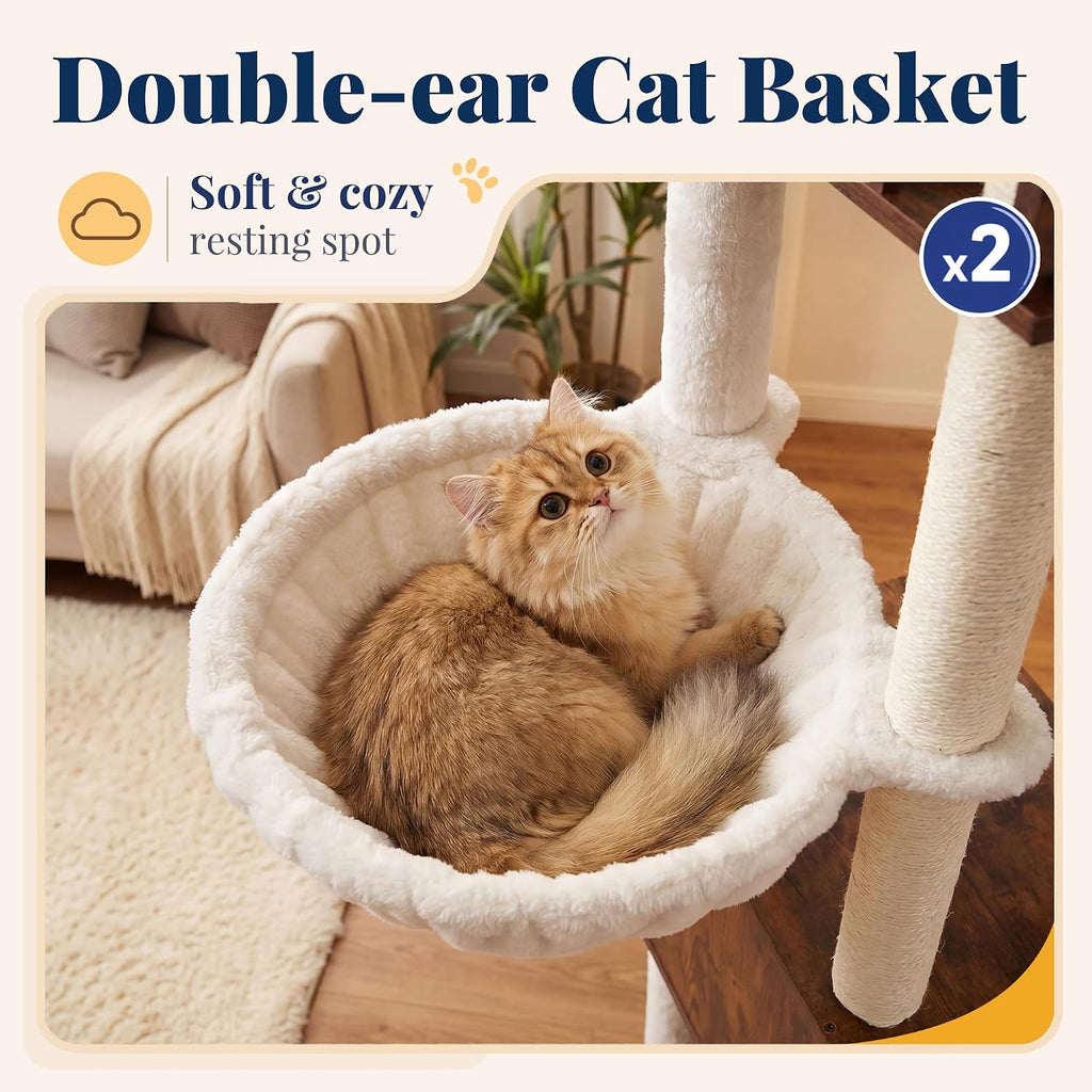 Wooden Cat Tree Tower with Large Condos, 2 Platforms