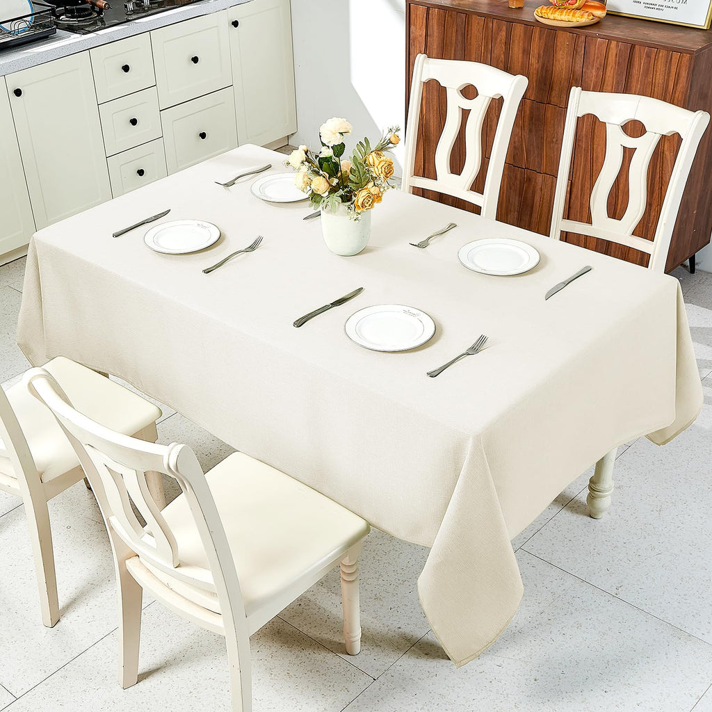 Textured Linen Table Cloth for Rectangle Table, Ivory, 60 x 84 Inch