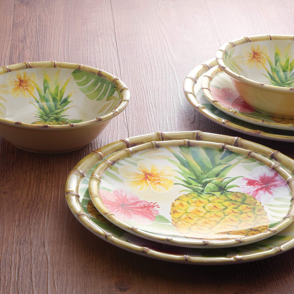 12 Piece Pineapple Melamine Dinnerware Sets, Outdoor Dishes Set, Plates and Bowls Sets, Service for 4, Multicolor
