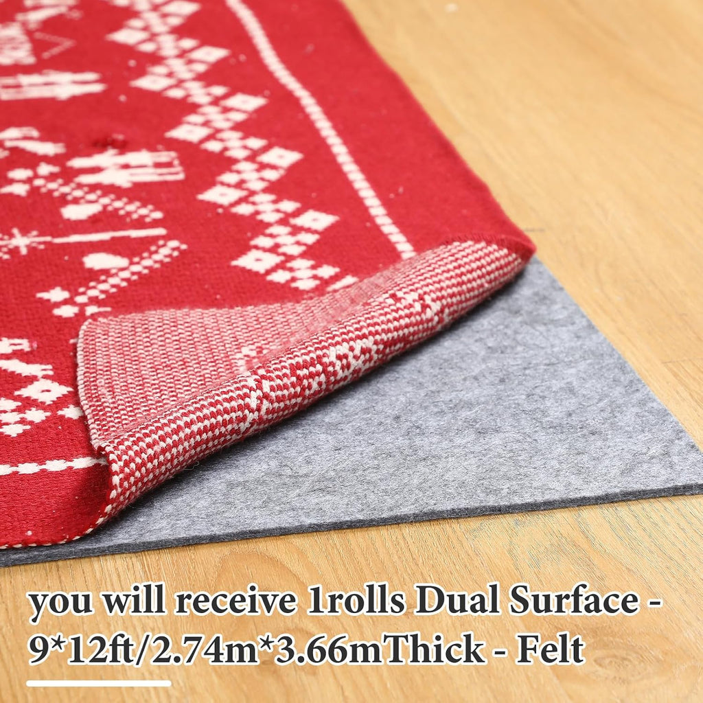 Felt Rug Pad 9x12 Feet, 1/4 Inch Thick Carpet Padding for Hardwood Floors, Grey Under Rug Protector, Safe Floor
