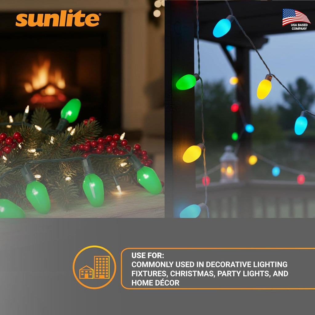 7C7 Incandescent Bulb, 7 Watt, Candelabra E12 Base, C7 Small Night Light, Colored Bulb, Green