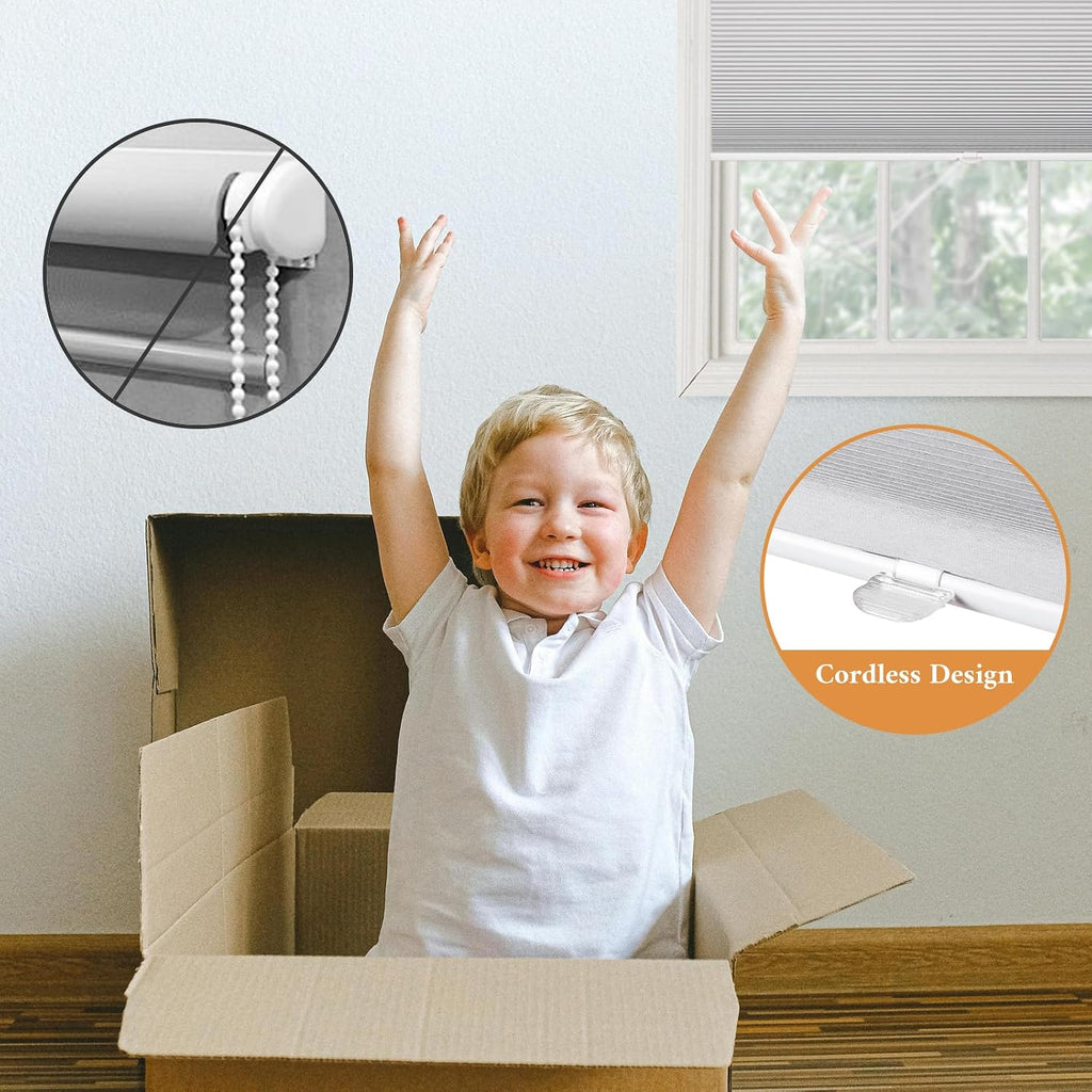 No Drill Cordless Cellular Shades, Blackout, White, 21x48 | Tool-free installation for renters; insulated honeycomb