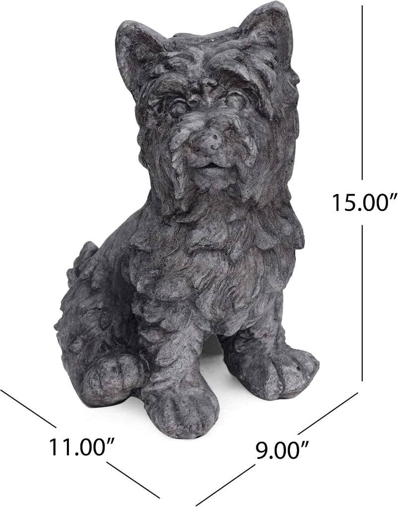 Seth Outdoor Terrier Dog Garden Statue, Antique Gray Finish