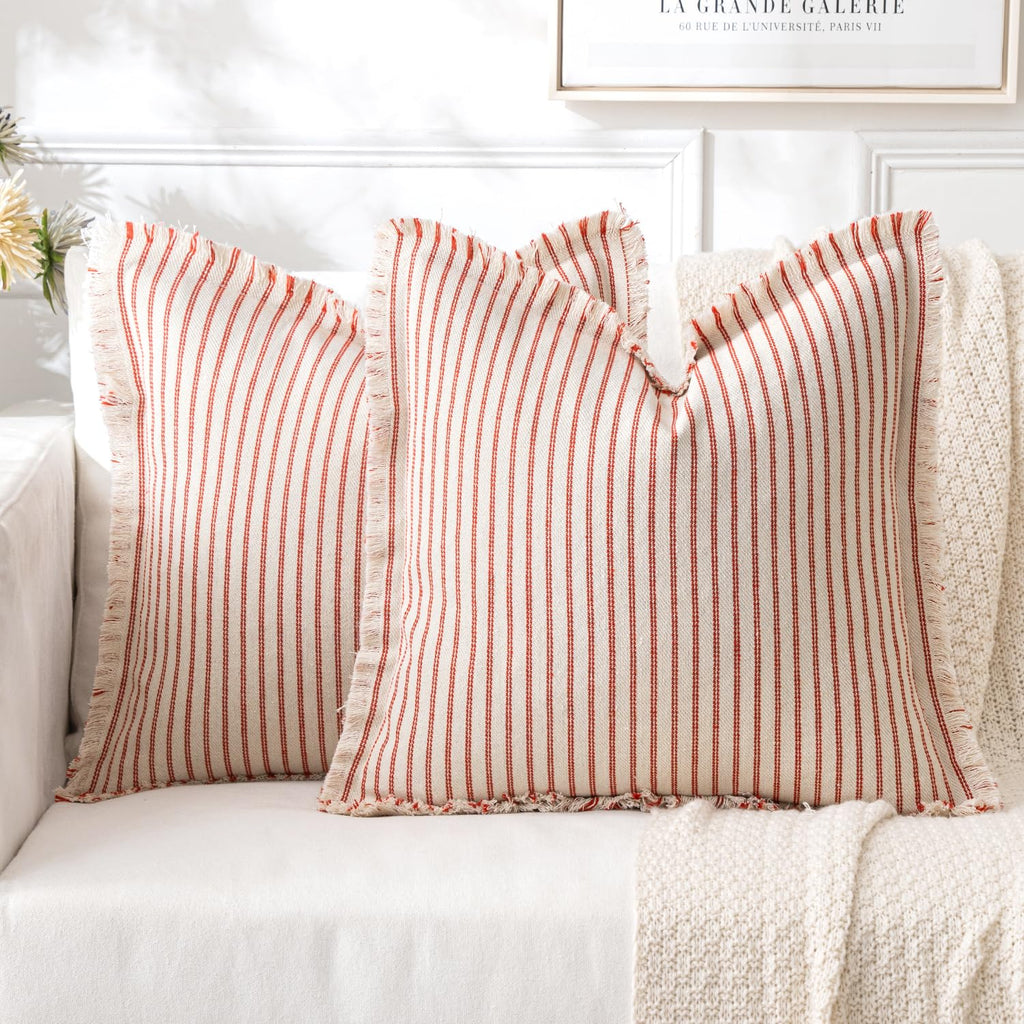 Christmas Red Striped Decorative Throw Pillow Covers, 20x20