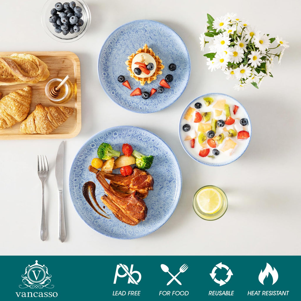 Reveal Ceramic Plates and Bowls Set for 8, 24-Piece Dinnerware Set