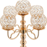 2 Pcs 5 Arms Candelabra Centerpieces with Crystal Pendant, 21.5 inch Tall Crystal Candle Holder Branch Shaped Wax