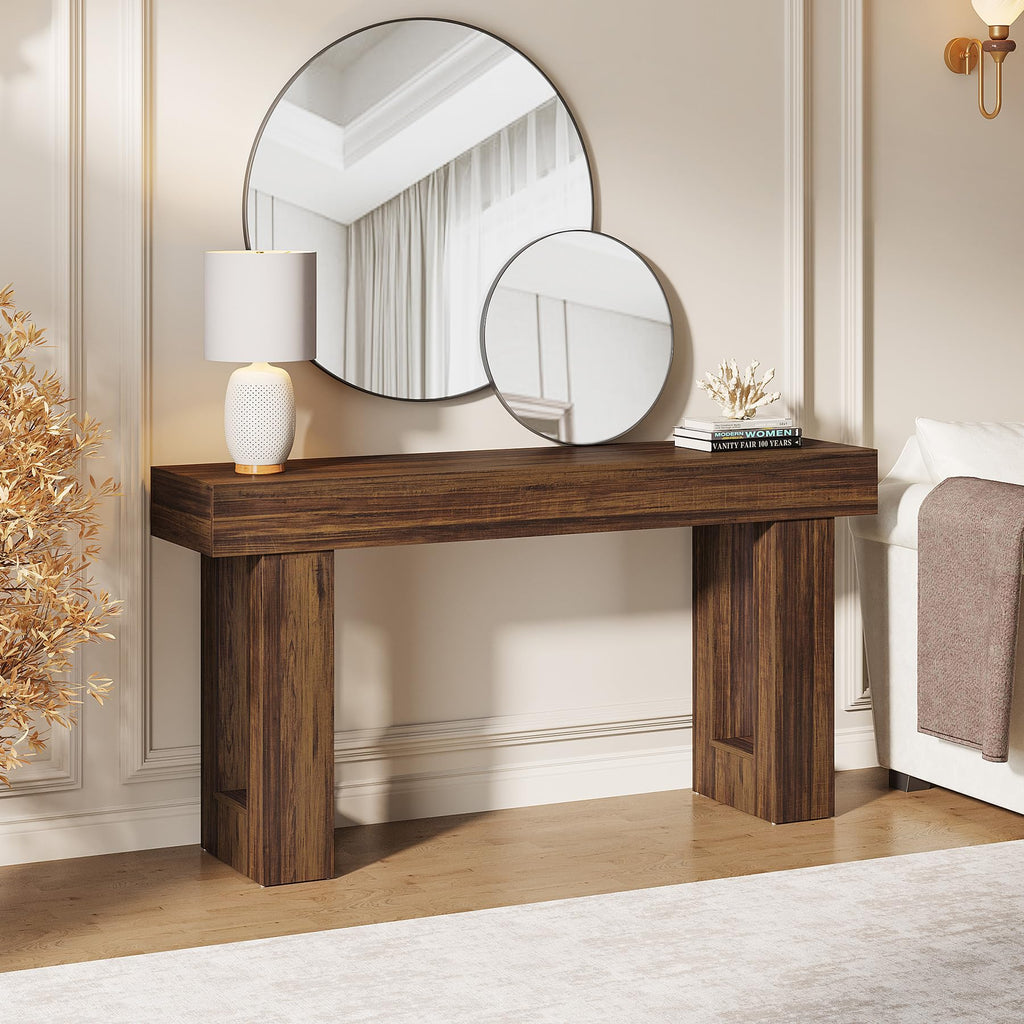 63-Inch Long Console Table, MDF Wood Grain Rectangular Sofa Table Behind The Couch, Farmhouse Entryway Table for