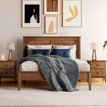 Greenport Solid Wood Platform Bed, Queen Size, Brushed Walnut