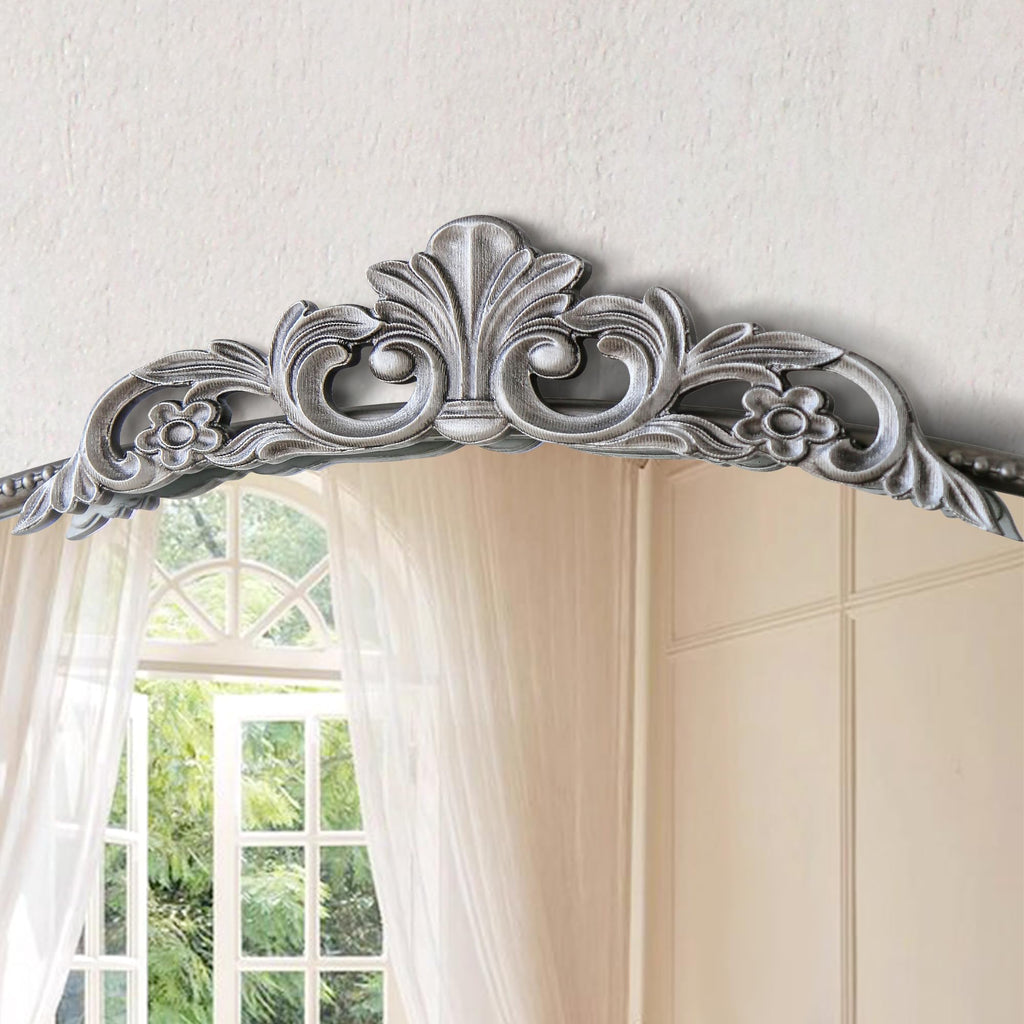 Vintage Silver Wall Mirror: 40"x29" Baroque Antique Arched Mirror