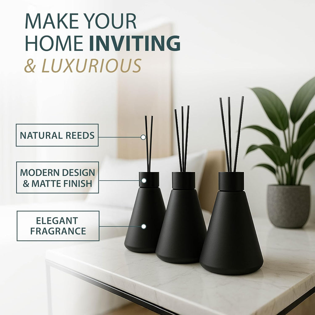 Reed Diffuser Matte Black (3-Pack) - Home Fragrance, 50ml - Set of 3