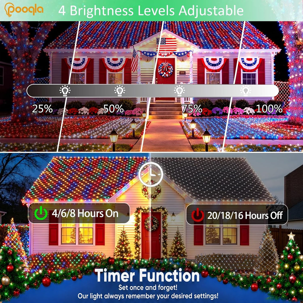 34 Colors Changing Net Lights Outdoor Solar & USB Powered, 6.5x6.5ft