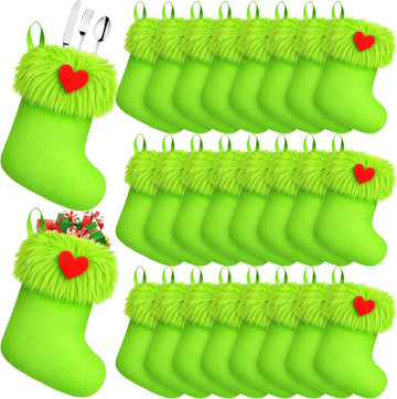 24 Pcs Mini Christmas Stockings 6 Inch Green Faux Fur Stockings
