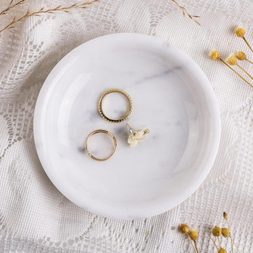 Natural Marble Travertine Ring Dish Jewelry Tray 5.5" for Women, Marble Trinket Dish for Key Earring Nightstand