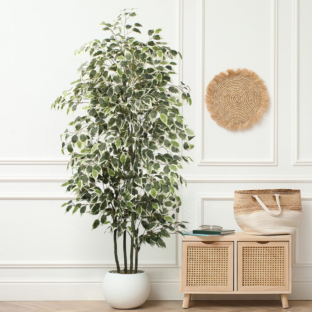 6 FT Artificial Ficus Tree 600 Leaves Faux Plants Indoor Tall with Black Pot Large Fake Tree Living Room Decor