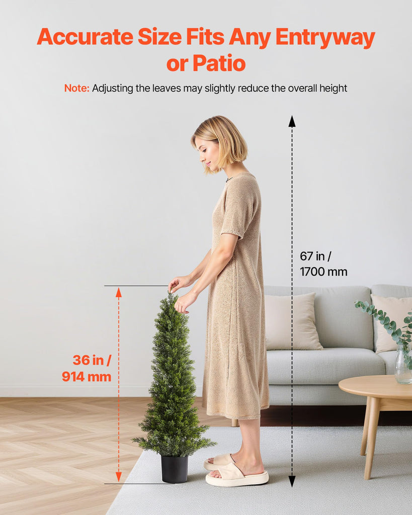 Artificial Topiary Cedar Trees, 36 inch 2 Set Faux Pine Shrubs Plants, Fake Silk Tree Look Real, Easy Assembly for