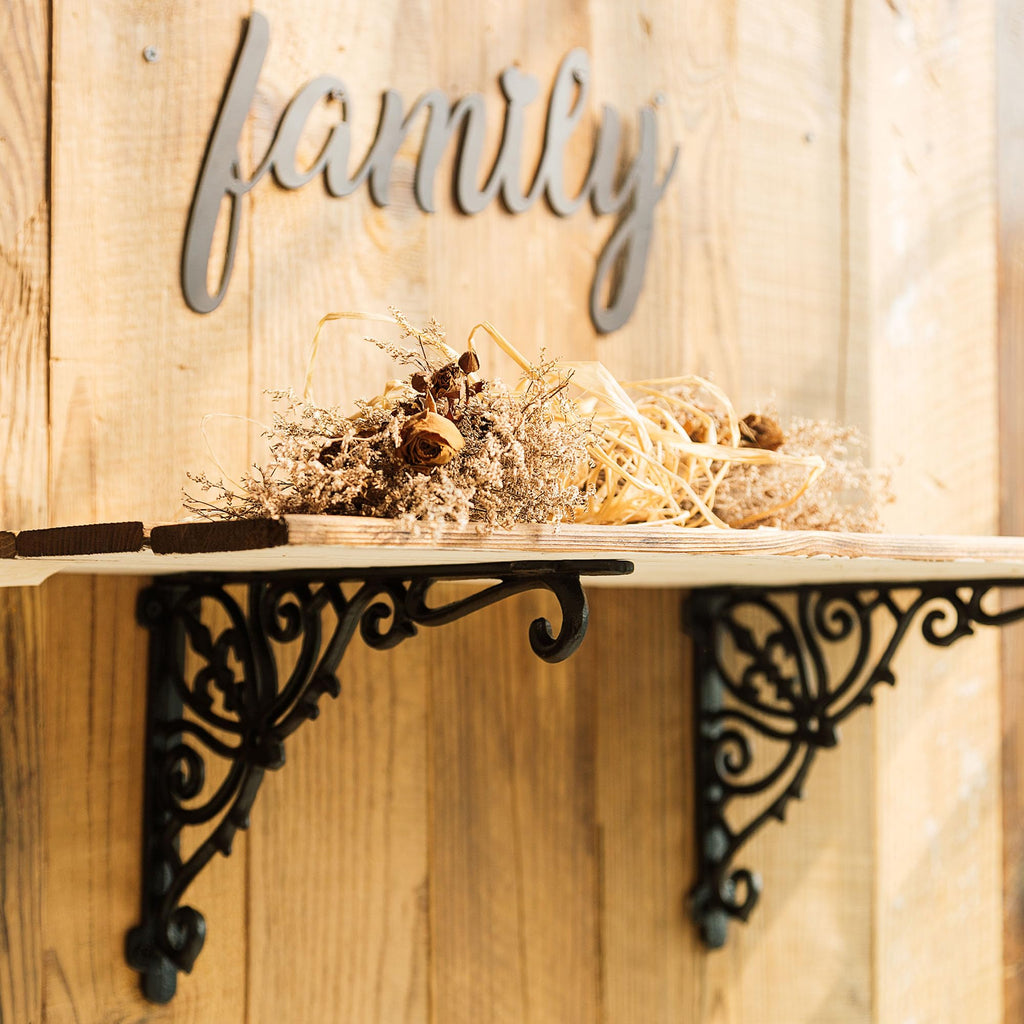 12.5'' Deep Decorative Shelf Brackets,2 Pack Cast Iron Shelf Supply,12 x 8 Inch Antique Black Corbel,Screws Anchors