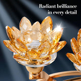 Crystal Candle Holder, 5.6" Tall Gold Centerpieces for Tables, 3-Arm Lotus Candelabra, Home Decor, Coffee Table and
