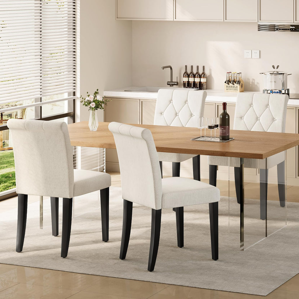 Upholstered Set of 4, Button Tufted Parsons Dining Chair with Solid Wood Legs, Modern Fabric Side Chair