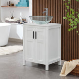 UEV White 24" Bathroom Vanity with Sink Combo,Modern Vanity with Vessel Sink,Stylish Bathroom Vanity Cabinet,Grooved