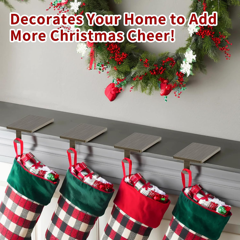 Christmas Stocking Holders for Mantle Set of 4, Heavy Duty Stocking Holder Hooks for Fireplace Tabletop Shelf