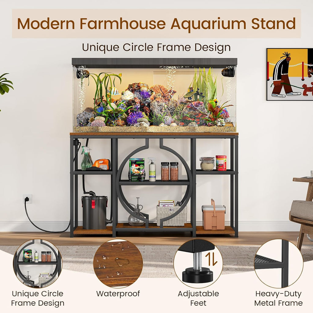 55-75 Gallon Aquarium Stand, Heavy Duty Fish Tank Stand with Charging Station, 850LBS Capacity Metal Frame Aquarium