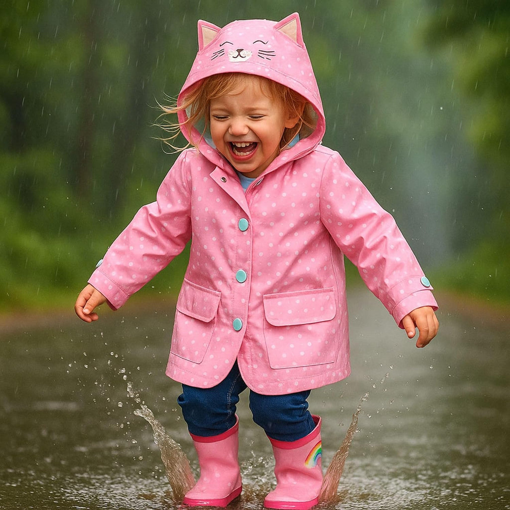 Girls Rainy Day Fun Hooded Rain Jacket Rainslicker
