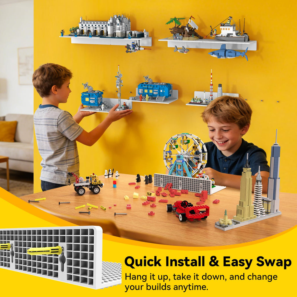 8-Pack Floating Shelves for Wall Compatible with Lego Bricks, White