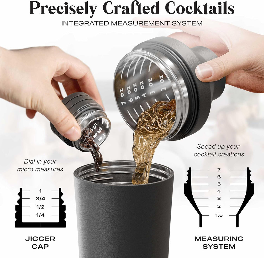 Insulated Cocktail Shaker Set | Double Wall Stainless Steel | Martini Shaker Bar Bartending | Built-in Drink Measure