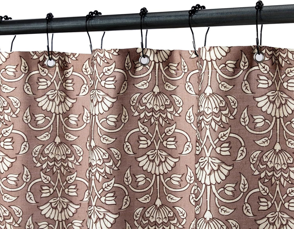 Camel Shower Curtain Vintage Floral Block Print - 72x72 Inches,Cotton Blend Cloth Fabric,Neutral Farmhouse Decorative