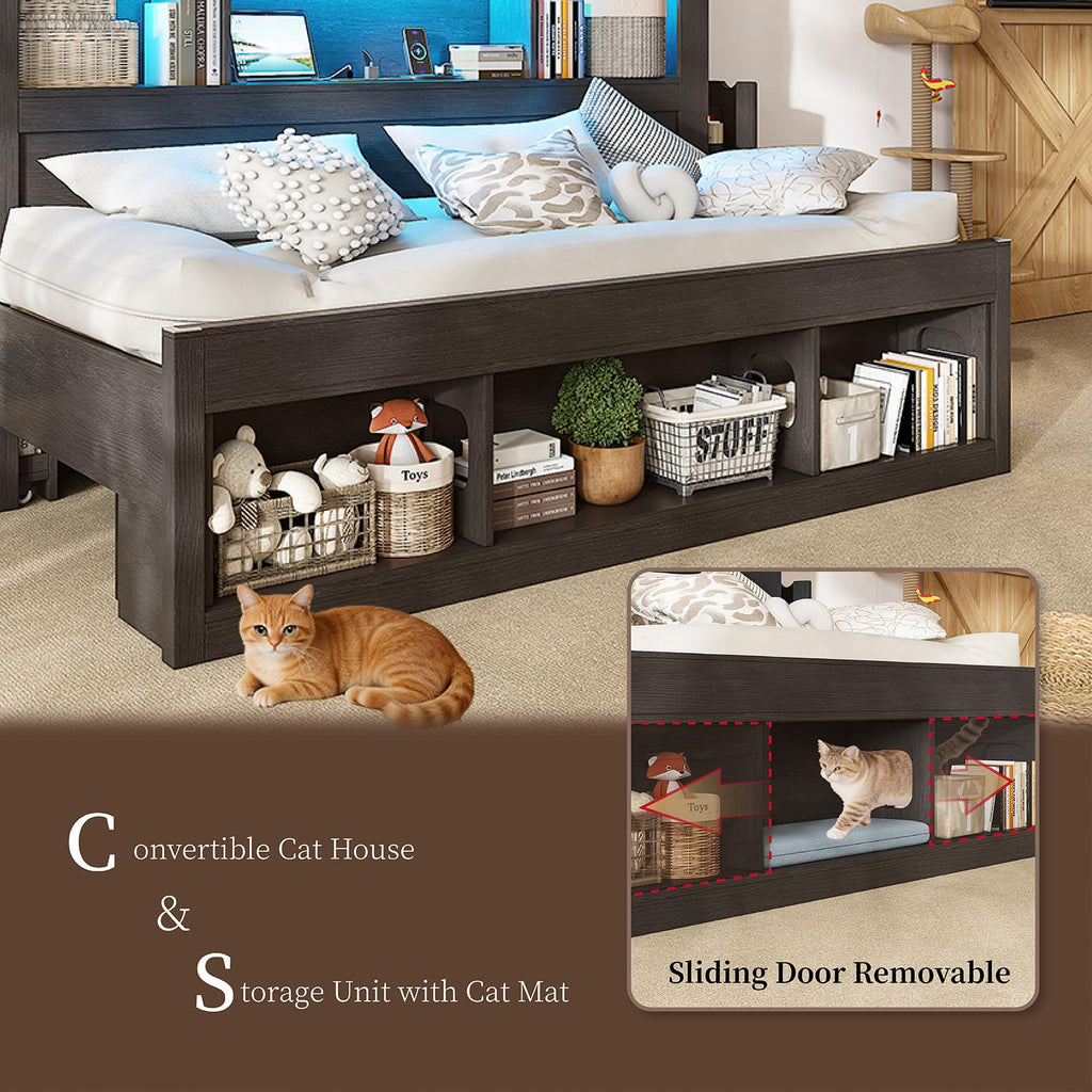 Twin Daybed with Storage Headboard & Hidden Bedside Racks, Black
